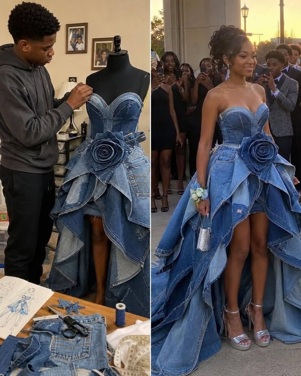 Mi madrastra se burló del vestido de graduación que mi hermano menor me cosió con los vaqueros de nuestra difunta madre, pero el karma tenía otros planes para ella.