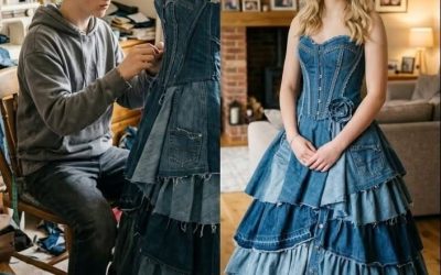 Mi madrastra se negó a darme dinero para un vestido de graduación, así que mi hermano cosió uno con la colección de jeans de nuestra difunta madre, y lo que sucedió después la dejó boquiabierta.